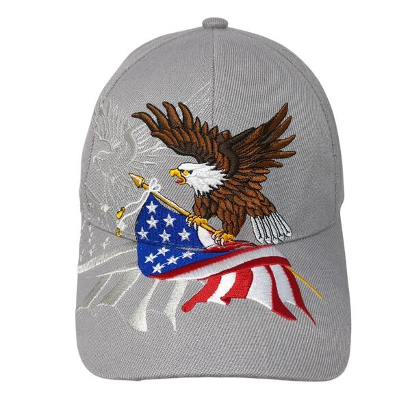 American Eagle Strapback Baseball Cap Gray One Size Adjustable Patriotic Ezcap - Picture 1 of 9